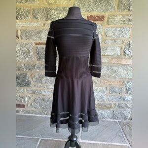 Tadashi Shoji Black Textured Long Sleeve Dress